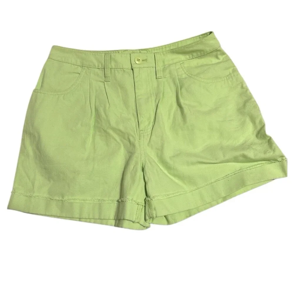 NWT Vans Barnes Canvas Shorts Lime Green High Rise Pleated Skater Boho 28